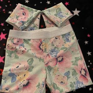 Girls floral shimmer leggings, gently worn
